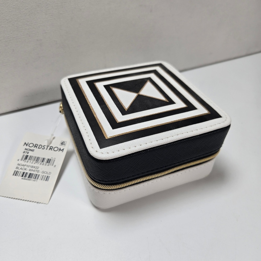 Nordstrom Jewelry Case Womens Black White Gold Geometric Travel Organizer NEW